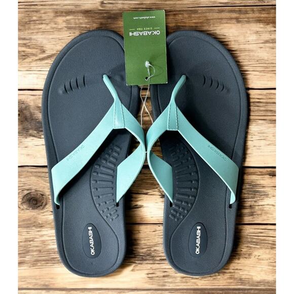 Okabashi Breeze Women's Flip Flops Sz 11/12 (LL) Slate/Sea Glass Sandals New - Picture 1 of 9